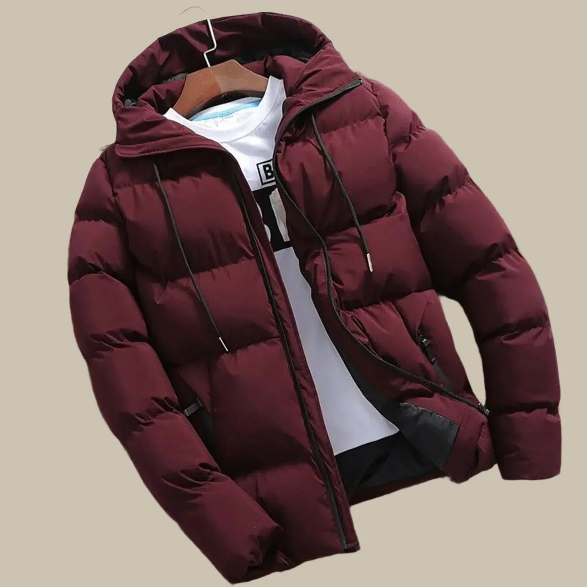 Herren Winterparka mit Kapuze in rot, Wasserdicht & Wattiert