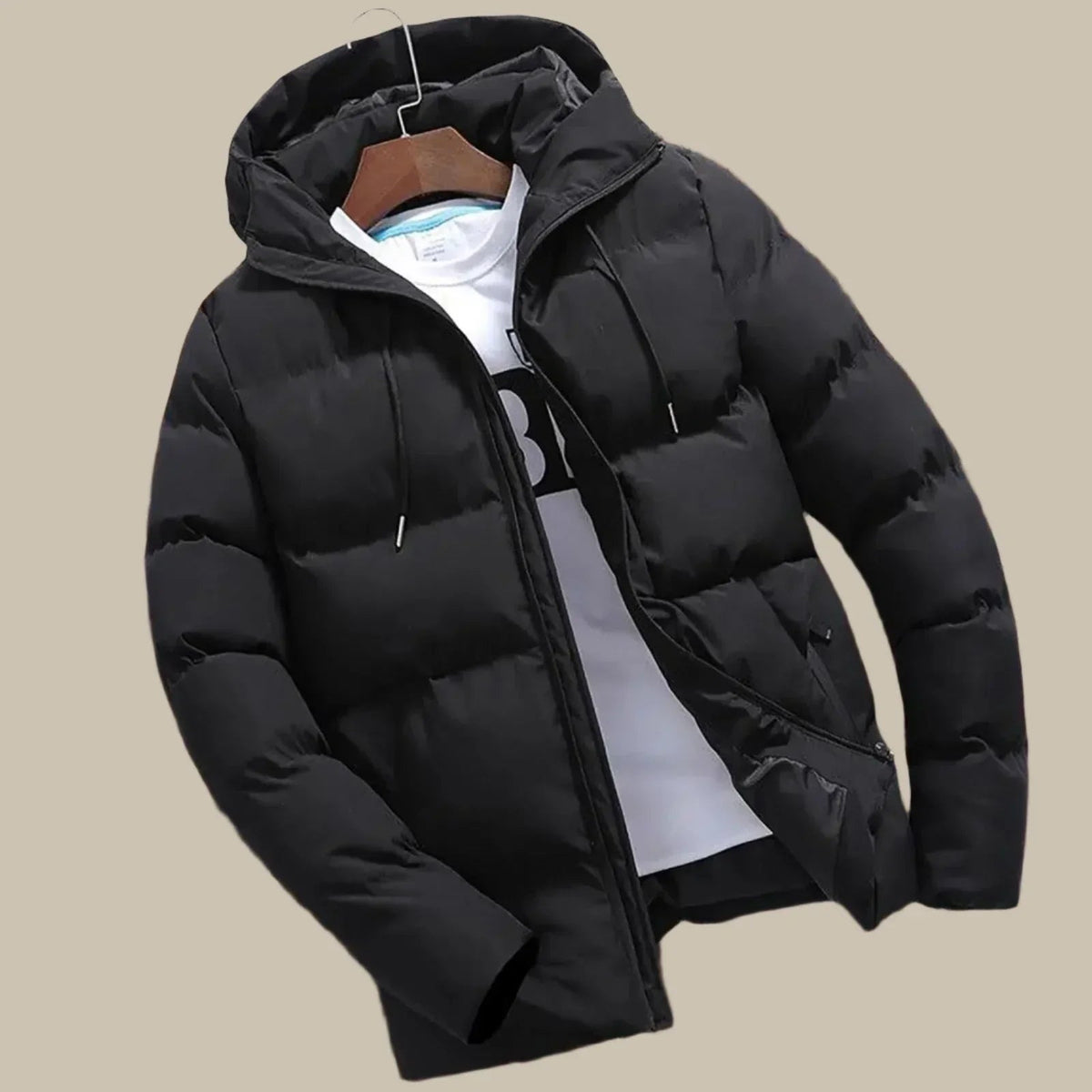 Herren Winterparka mit Kapuze in schwarz, Wasserdicht & Wattiert