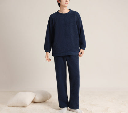 Herren Winterset Plusch Sweatshirt & Jogginghose in blau, Warm & Gemütlich