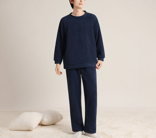 Herren Winterset Plusch Sweatshirt & Jogginghose in blau, Warm & Gemütlich