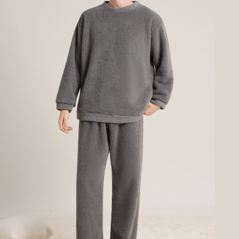 Herren Winterset Plusch Sweatshirt & Jogginghose in grau, Warm & Gemütlich