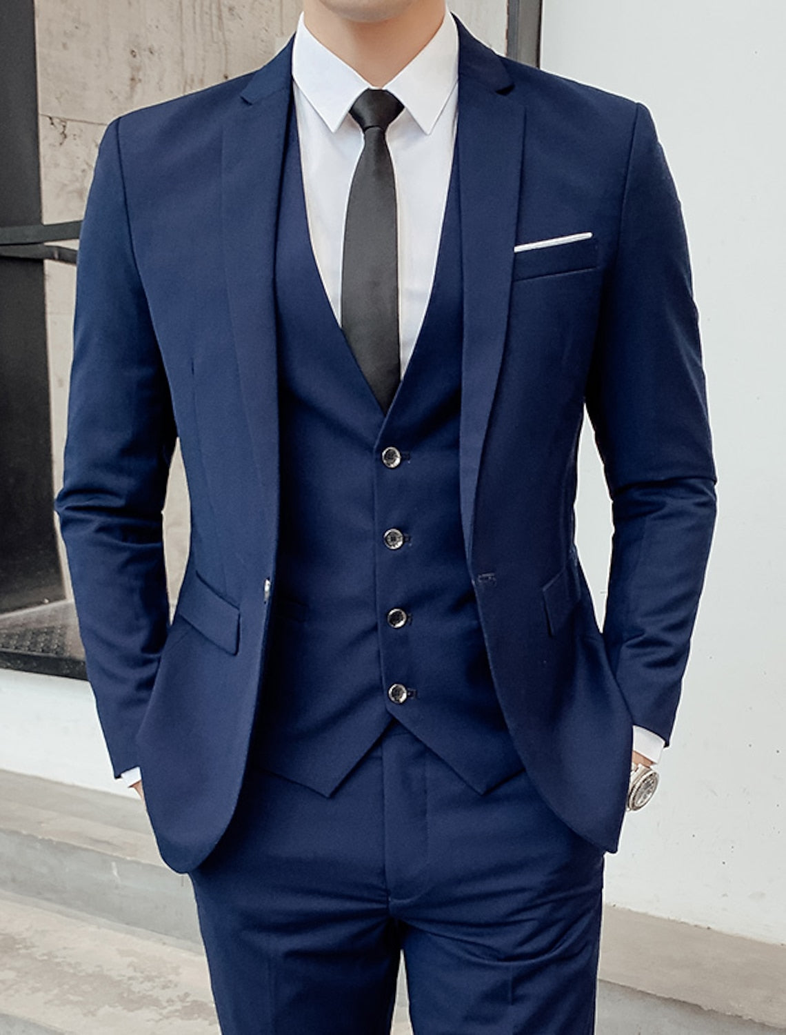 Herren Zweireiher Anzug mit Weste - Klassisch elegant - Marineblau