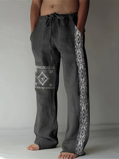 Herrenhose mit geometrischem Muster im Ethno-Stil - grau