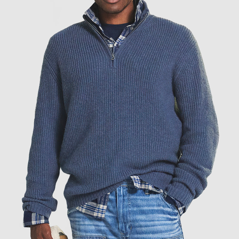 Herren Pullover mit halbem Reißverschluss - blau