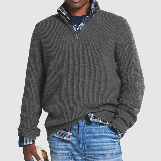 Herren Pullover mit halbem Reißverschluss - grau