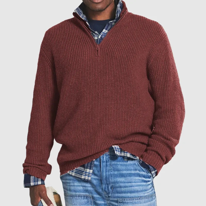 Herren Pullover mit halbem Reißverschluss - rot