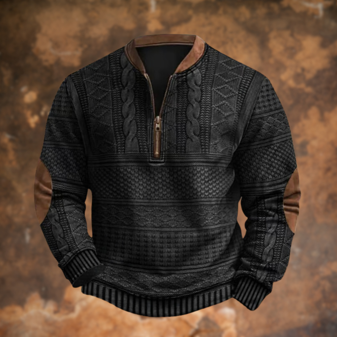 Herren Strickpullover aus Baumwollmischung für Winter - schwarz